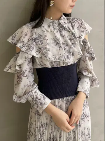 SNIDEL 스나이델 허리 리브 셔츠 원피스 네이비