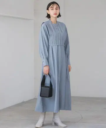 apartbylowrys 핀턱 레이어드 후 원피스 M 블루