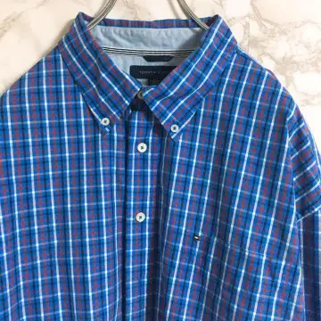 [놈코어] 타미힐피거 원포인트 자수 체크 셔츠 보라색 2XL