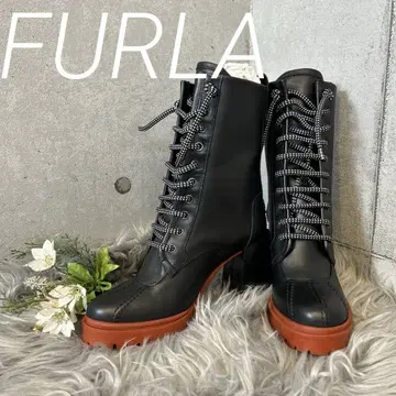 [ 새상품 ] 세금 포함 70400엔 FURLA 블랙 부츠 오렌지 밑창