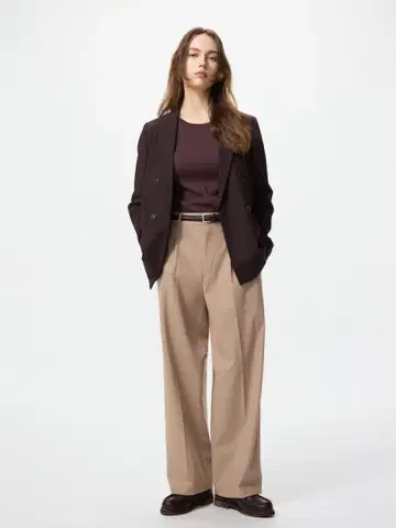 유니클로 턱 와이드 팬츠 S 베이지 BEIGE
