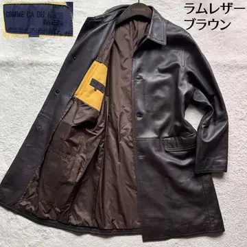 [새상품급] 꼼사데모드 램 가죽 코트 롱 기장 천연 가죽 브라운 S 레어