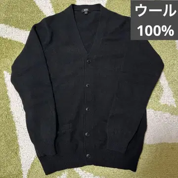 유니클로 프리미엄 라무 V넥 가디건 L 울 100 블랙