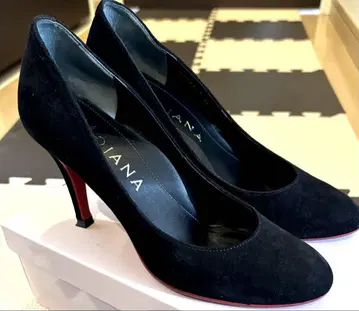 DIANA 블랙 스웨이드 펌프스 뒷면 빨간색 24cm
