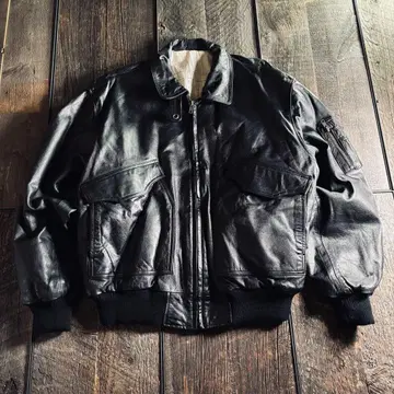 구제 의류 천연 가죽 MA-1 플라이트 자켓 쇼트 봄버 자켓 블랙 Xl