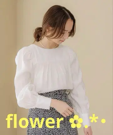 flower 리본 퍼프 블라우스 화이트 긴팔