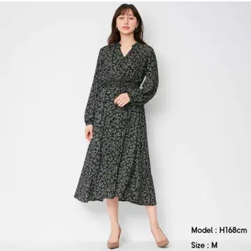 GU 지유 빅 사이즈 롱 원피스 롱 꽃무늬 원피스 꽃무늬 블랙
