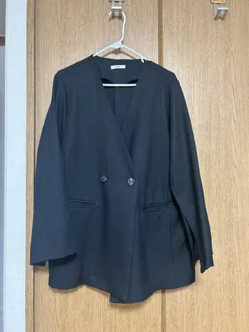 노카라 더블 버튼 자켓 블랙