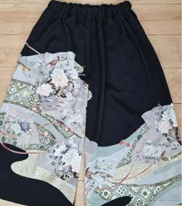 블랙 전통 예복 기모노 기모노 리메이크 가우초 팬츠