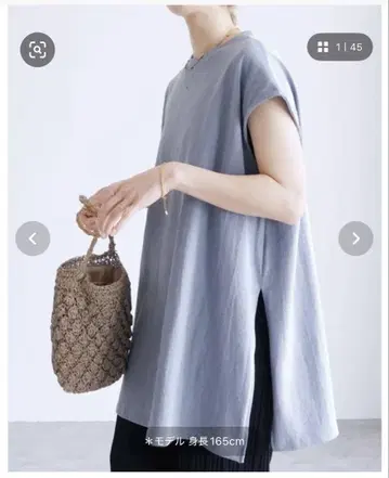 reca 블루 그레이 헤비 천축 빅 실루엣 프렌치 슬리브 상의