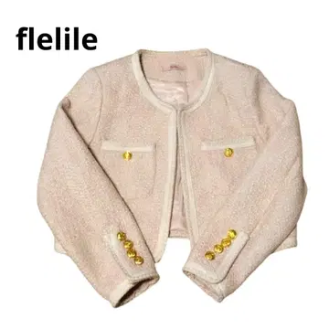 새상품급 Flelile 트위드 노카라 자켓 핑크 S