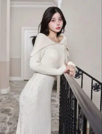 Darich 케이프 칼라 케이블 롱 원피스
