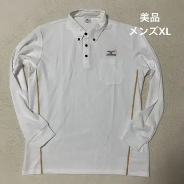 새상품급 MIZUNO 미즈노 긴팔 피케 셔츠 골드 자수 로고 화이트 XL