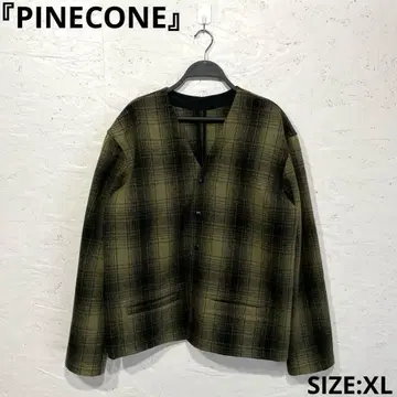 USA제 [ PINECONE ] 옴브레 체크 무늬 노카라 울 자켓 XL