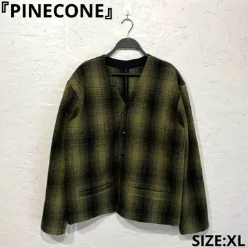 USA제 [ PINECONE ] 옴브레 체크 무늬 노카라 울 자켓 XL