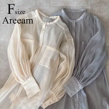 Areeam 여성스러운 시어 셔츠 2개 세트 그레이 아이보리 F 사이즈
