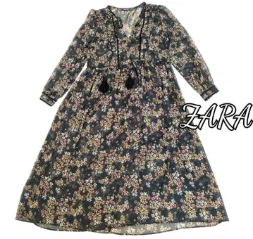 ZARA 자라 베이직 시어 쉬폰 롱 원피스 태슬 포함 블랙
