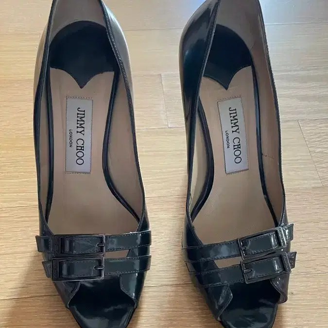 Jimmychoo Black Enamel Heel Open Toe