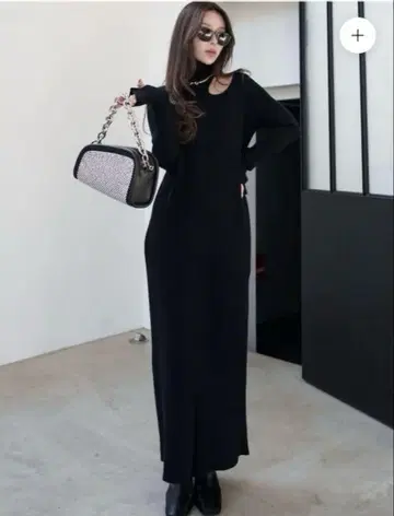 블랙 롱 원피스 슬릿