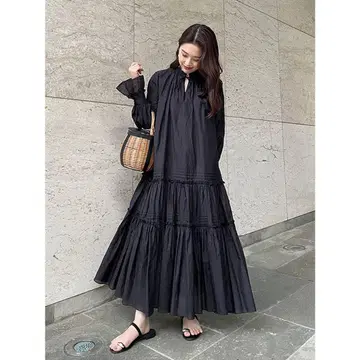 anuans 티어드 볼륨 원피스 베이지