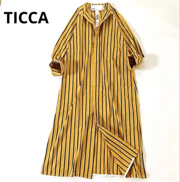 컨디션 최상*티카 셔츠 원피스 스퀘어 빅 키 넥 스트라이프 긴팔