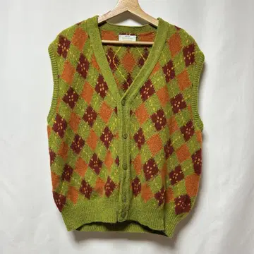 80s 베네통 아가일 무늬 울 니트 베스트 비비드 빈티지
