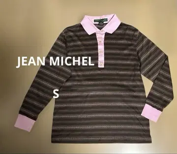 JEAN MICHEL 보더 무늬 피케 셔츠 다크 브라운/핑크 S