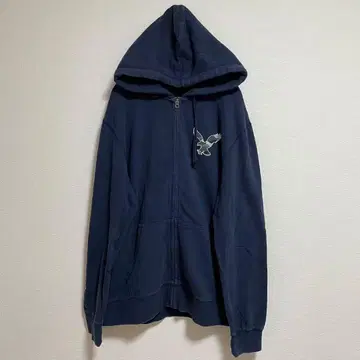 AMERICAN EAGLE 로고 집업 후드티 네이비 L