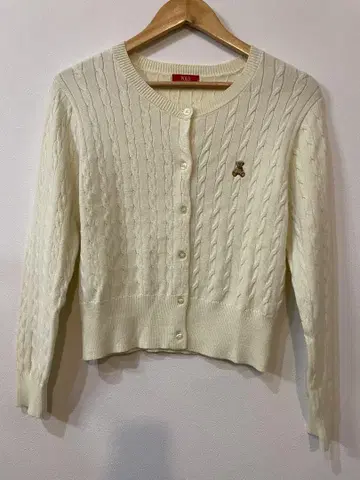 POLO BCS 케이블 니트 가디건 곰 아이보리