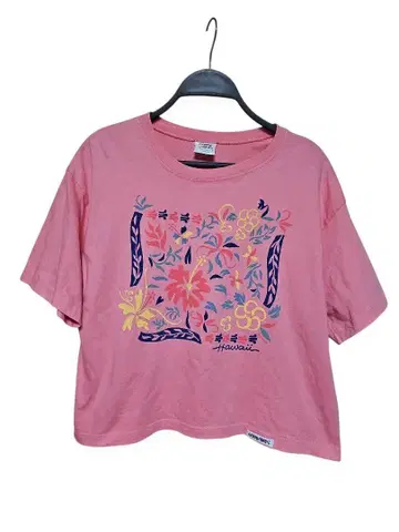 새상품급 90s crazy shirts T셔츠 하와이 핑크 하이비스커스