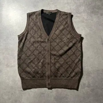 빈티지 브라운 체크 깅엄 디자인 니트 베스트