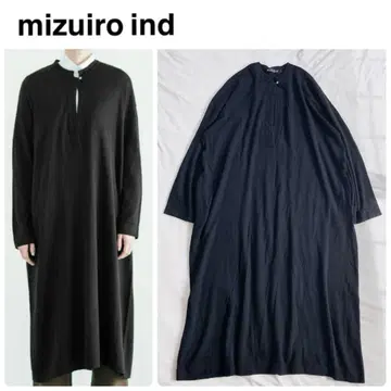 mizuiro ind 미즈이로인도 스탠드 카라 니트 원피스 블랙
