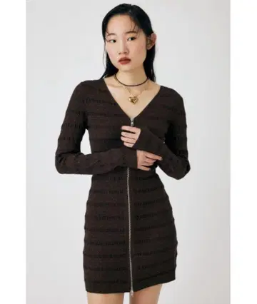 [ moussy ] OPEN STITCH KNIT 미니 드레스