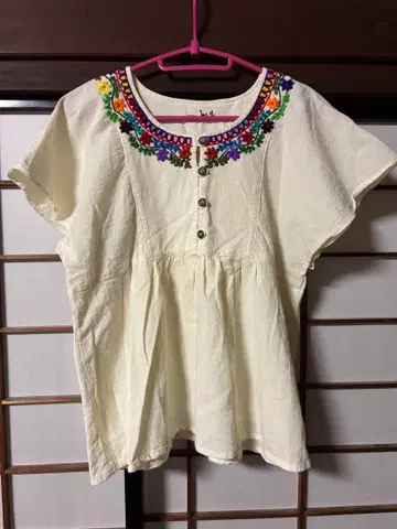 티티카카 자수 아이보리 튜닉 반팔 과테말라