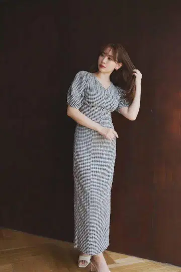 퍼프 슬리브 체크 셋업 herlipto