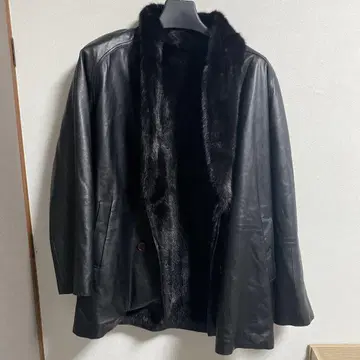 블랙 가죽 퍼 더블 브레스트 자켓