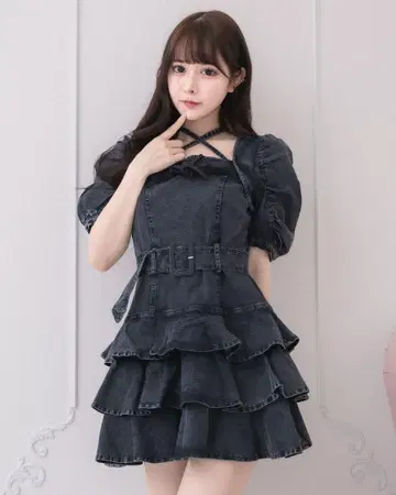 pium 티어드 프릴 미니 원피스