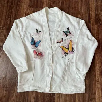 나비 프린트 화이트 가디건 속기모 맨투맨 미국 수입 구제 의류