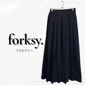 폴크시 플리츠 롱 스커트 데님풍 다크 그레이 F