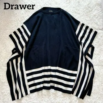 [새상품급] Drawer 드로어 캐시미어 판초 케이프 니트 블랙 보더