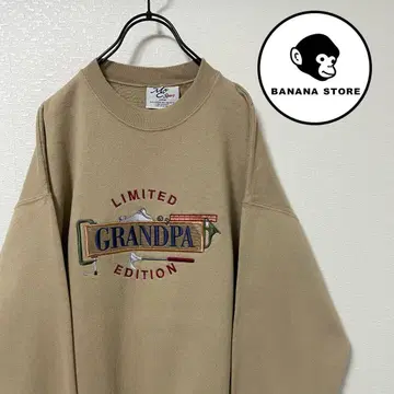 90's 빈티지 맨투맨 라이트 브라운 자수 디자인 속기모