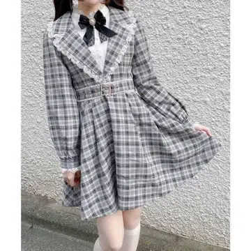 ROJITA 체크 무늬 미니 원피스 긴팔