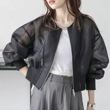 AMELY 더블 지퍼 시어 블루종 노카라 자켓