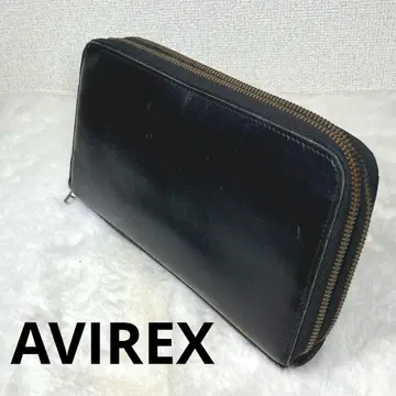 AVIREX 아비렉스 오거나이저 블랙 가죽 라운드 지퍼 장지갑