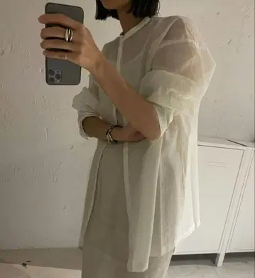 ENOF 밴드 카라 시어 셔츠 화이트