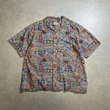90s L.L.Bean 오픈 카라 반팔 셔츠 꽃무늬 오픈 카라 엘엘빈