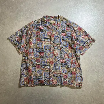 90s L.L.Bean 오픈 카라 반팔 셔츠 꽃무늬 오픈 카라 엘엘빈