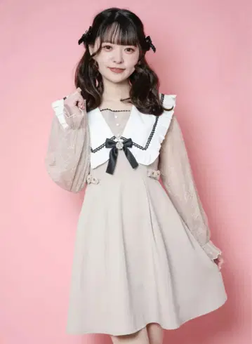 ROJITA 세일러 카라 A라인 원피스 베이지