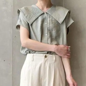 [ L'essage ] 실크 와이드 컬러 시어 블라우스 프렌치 슬리브