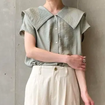 [ L'essage ] 실크 와이드 컬러 시어 블라우스 프렌치 슬리브